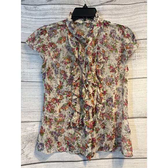 Nanette Lepore Sheer Floral ruffle Blouse Size 2 - Picture 1 of 3